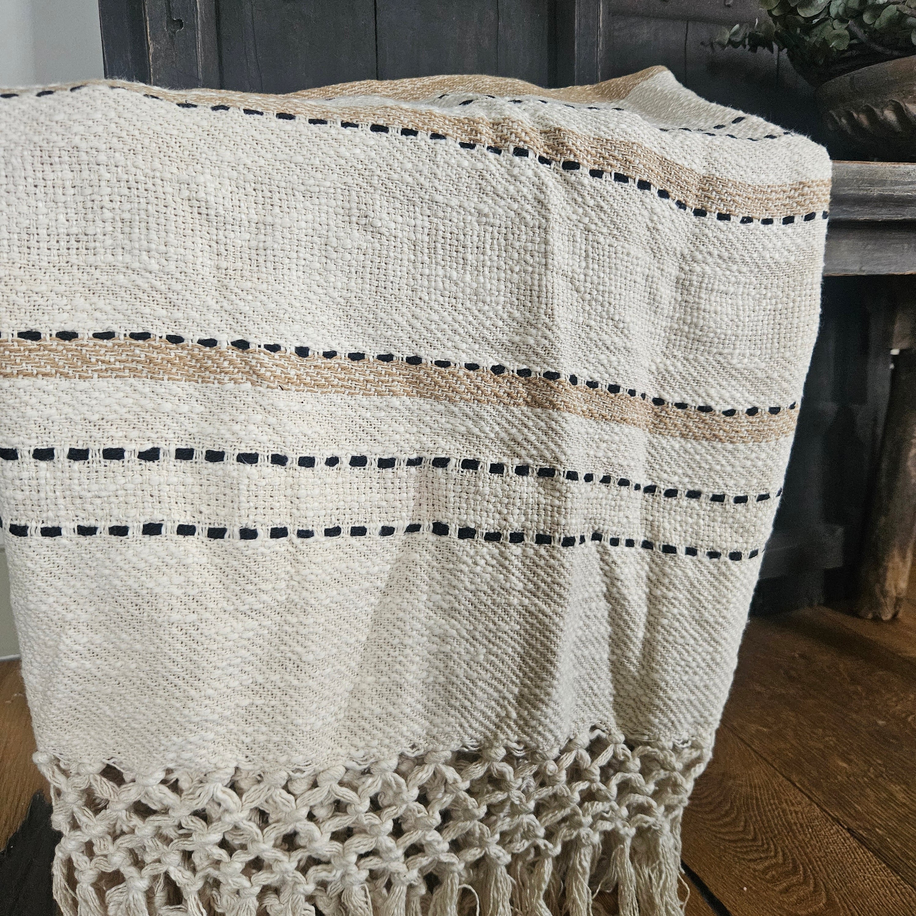 Plaid (zwart/creme met patroon)