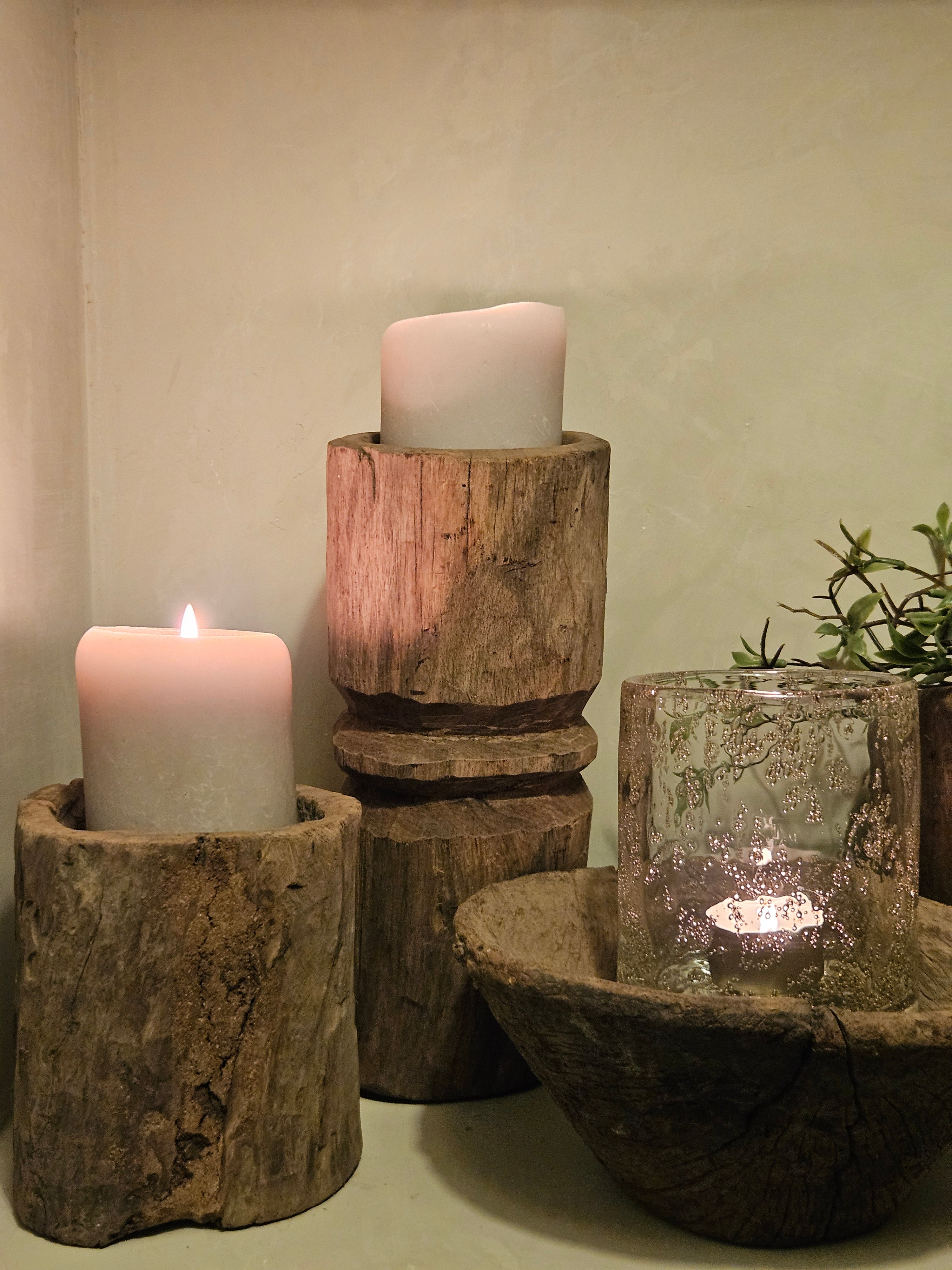 Authentieke houten vijzel van massief hout